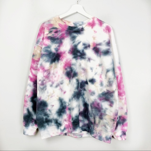 Tie dye pink Black Sweatshirt Oversized Womens top - Picture 2 of 3